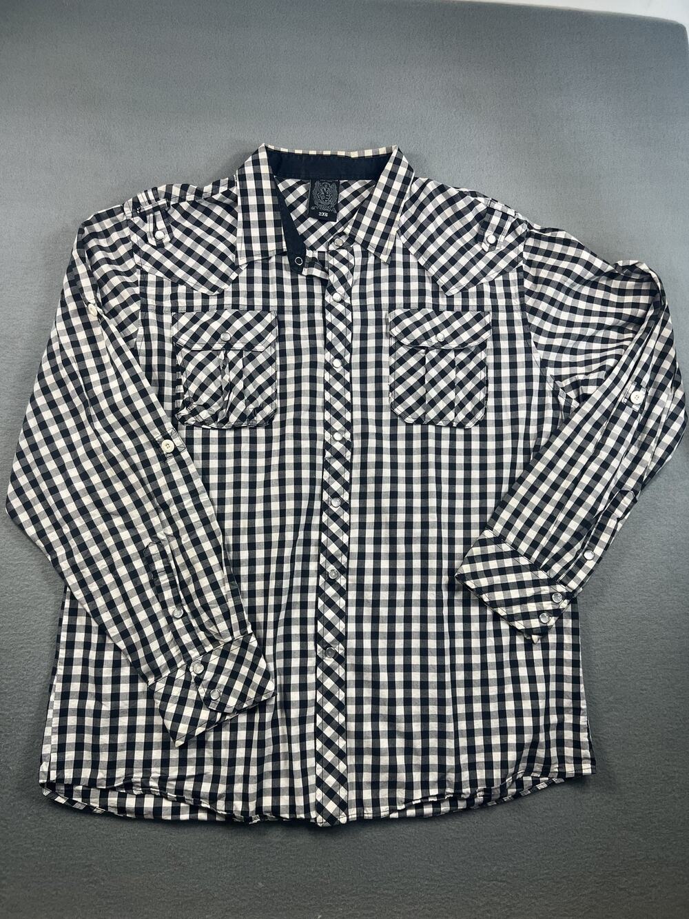 Green York New York Men's 2XL Long Sleeve Black & White GinghamButton-Up Shirt